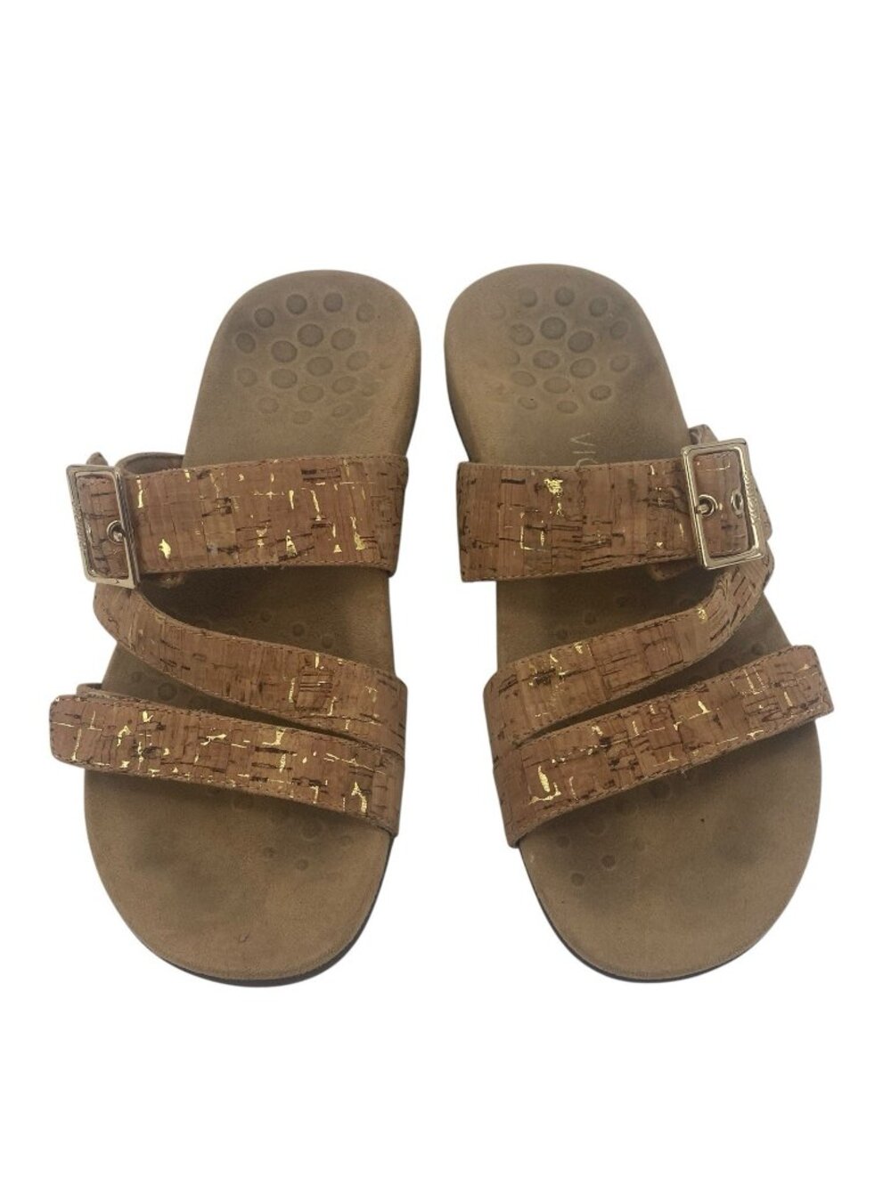 Vionic Skylar Cork Gold Slide Sandals Orthotic Women’s Size 8 Slip On Comfort